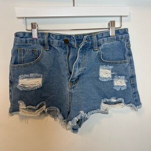SHEIN Blue Distressed Jean Shorts